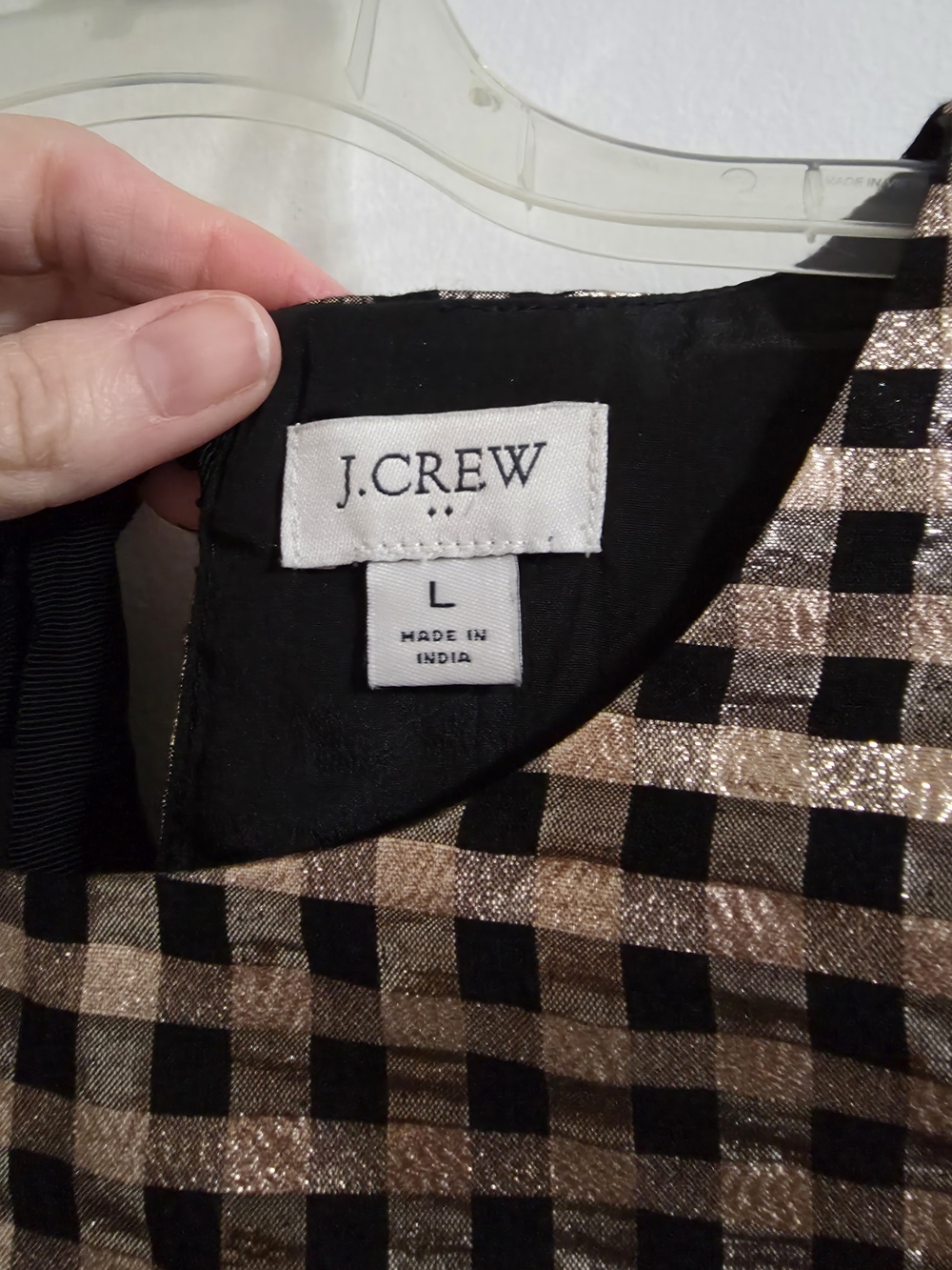 J. Crew Gold and Black Gingham Puff-Sleeve Top - Picture 2 of 4